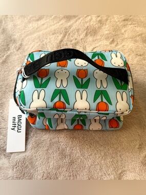 NWT BAGGU & Miffy Puffy Printed Lunch Bag Miffy Tulip